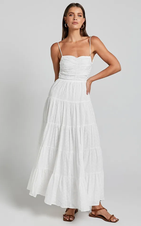Showpo Edyta Maxi Dress 8211 Ruched Tiered Dress In White Women Dresses
