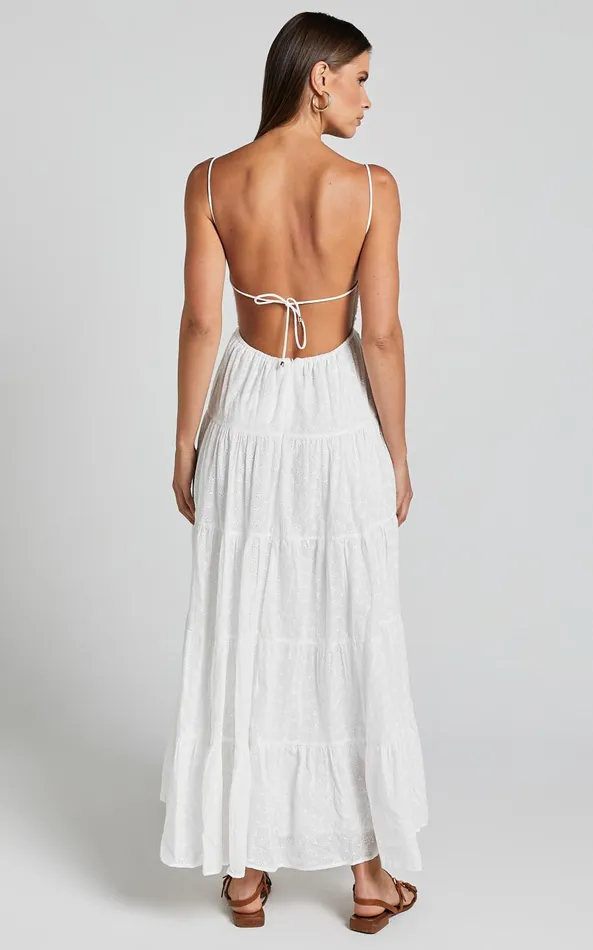 Showpo Edyta Maxi Dress 8211 Ruched Tiered Dress In White Women Dresses