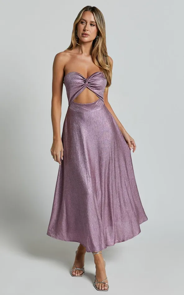 Showpo Effie Midi Dress 8211 Strapless Twist Front Metallic Dress In Pink Women Dresses Showpo Effie Midi Dress 8211 Strapless Twist Front Metallic Dress In Pink Women Dresses