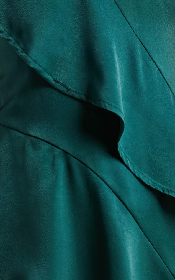 Showpo Eileen Midi Dress 8211 V Neck Soft Ruffle Tiered Satin Dress In Emerald Women Dresses Showpo Eileen Midi Dress 8211 V Neck Soft Ruffle Tiered Satin Dress In Emerald Women Dresses