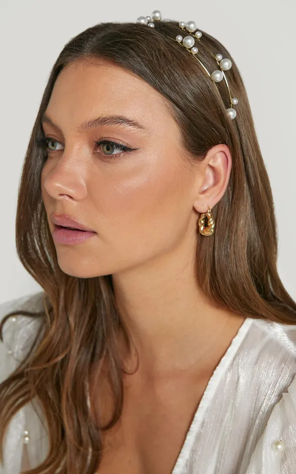 Showpo Eirene Layered Pearl Headband In Gold Women Hair