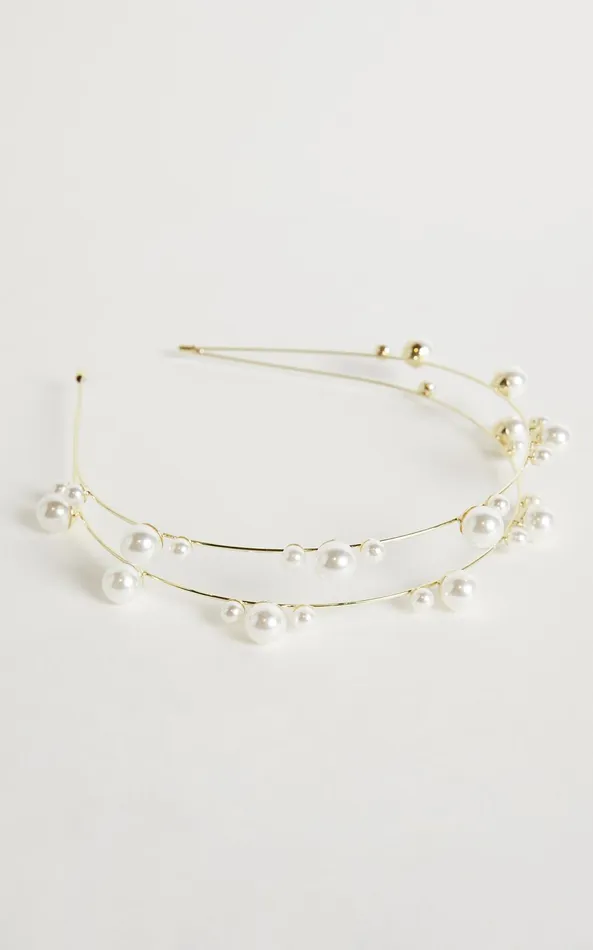 Showpo Eirene Layered Pearl Headband In Gold Women Hair