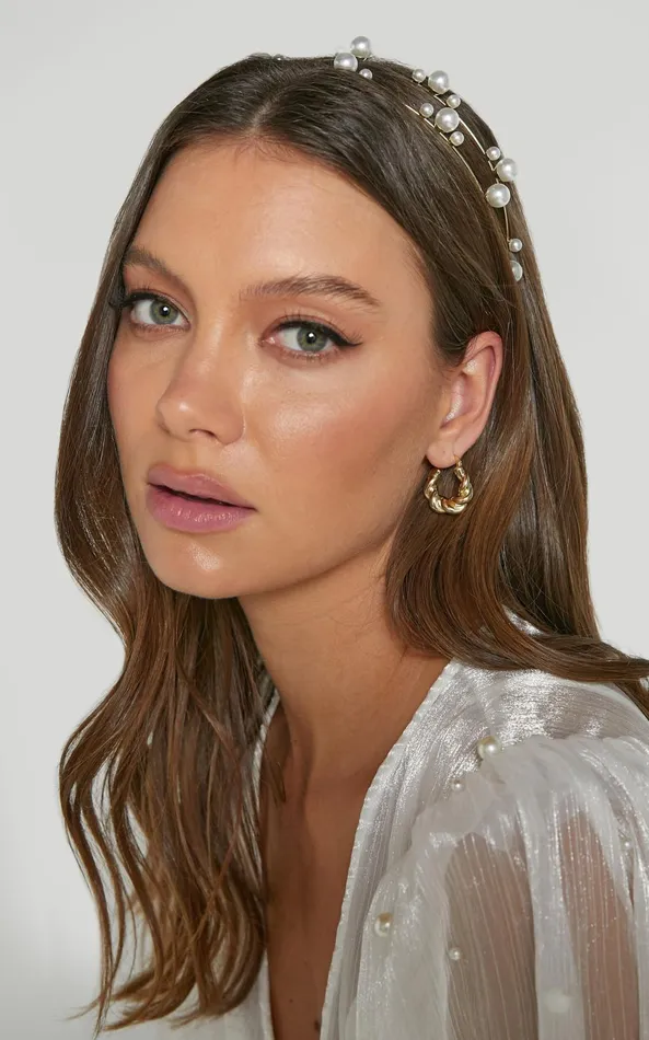 Showpo Eirene Layered Pearl Headband In Gold Women Hair