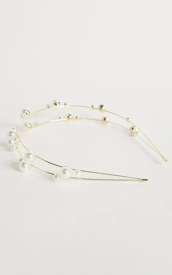 Showpo Eirene Layered Pearl Headband In Gold Women Hair
