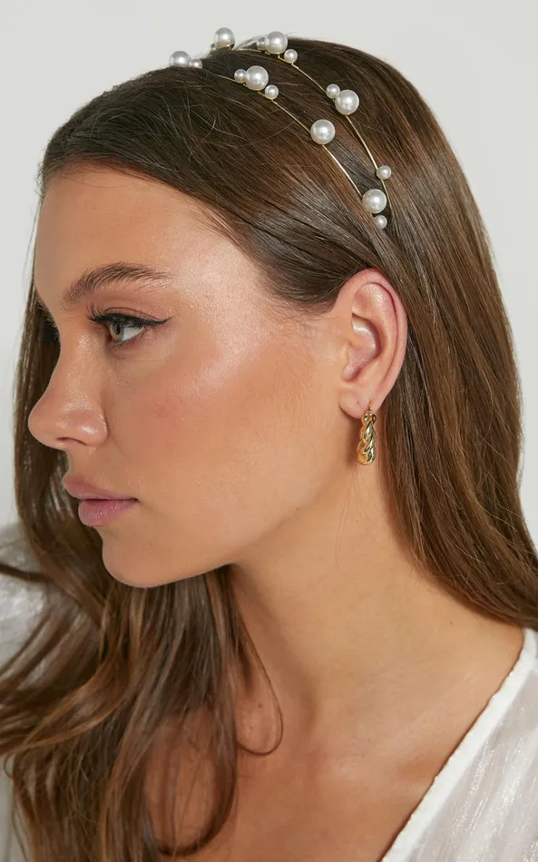 Showpo Eirene Layered Pearl Headband In Gold Women Hair
