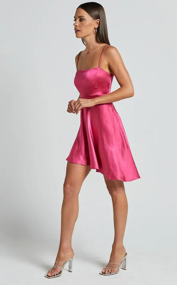 Showpo Eirik Mini Dress 8211 Strapless Asymmetrical Fit and Flare Dress In Pink Women Dresses
