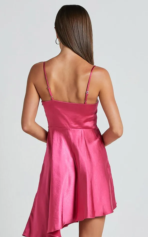 Showpo Eirik Mini Dress 8211 Strapless Asymmetrical Fit and Flare Dress In Pink Women Dresses