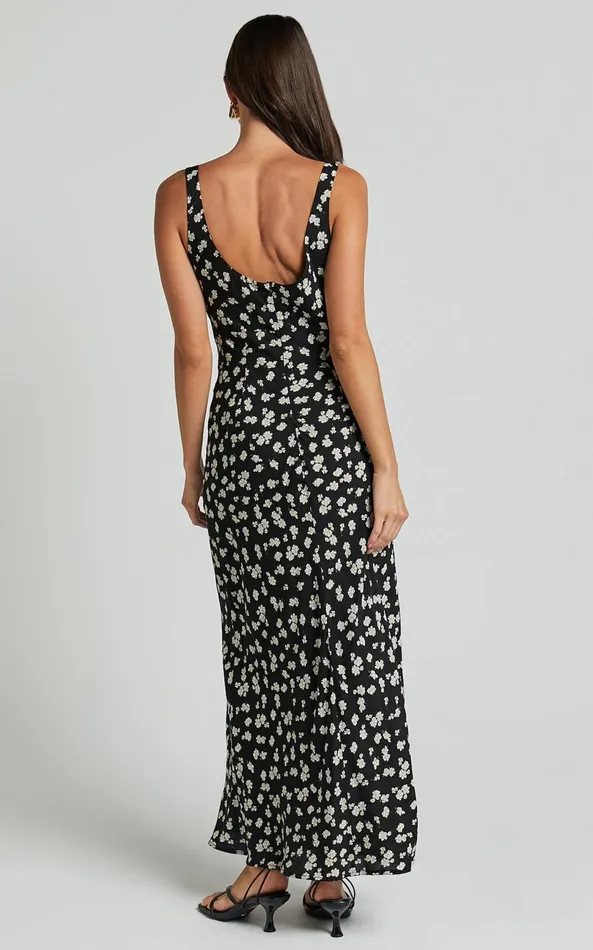 Showpo Elanora Midi Dress 8211 Scoop Neck Keyhole Front Empire Waist Bias Cut Slip Dress In Black Wildflower Women Dresses