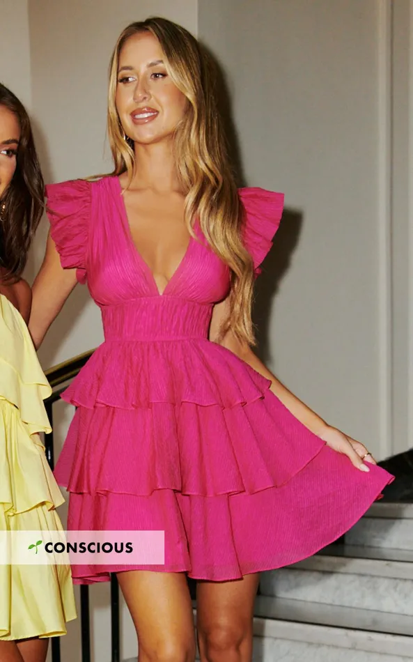 Showpo Elbertine Mini Dress 8211 Flutter Sleeve Pleated Dress In Hot Pink Women Dresses Showpo Elbertine Mini Dress 8211 Flutter Sleeve Pleated Dress In Hot Pink Women Dresses
