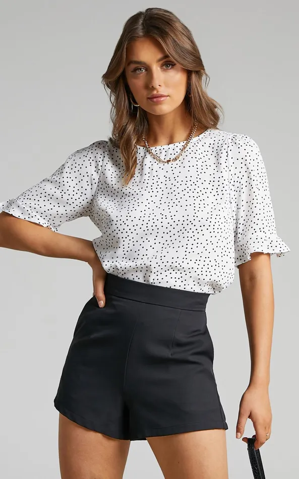 Showpo Eleanor Top 8211 Short Sleeve Top In White Spot Women Curve Clothes