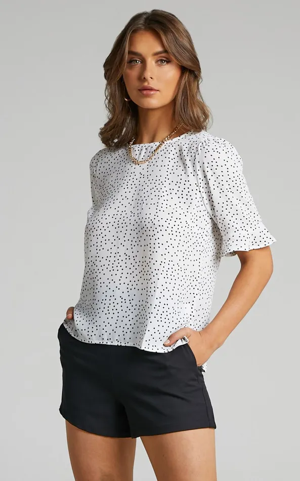 Showpo Eleanor Top 8211 Short Sleeve Top In White Spot Women Curve Clothes