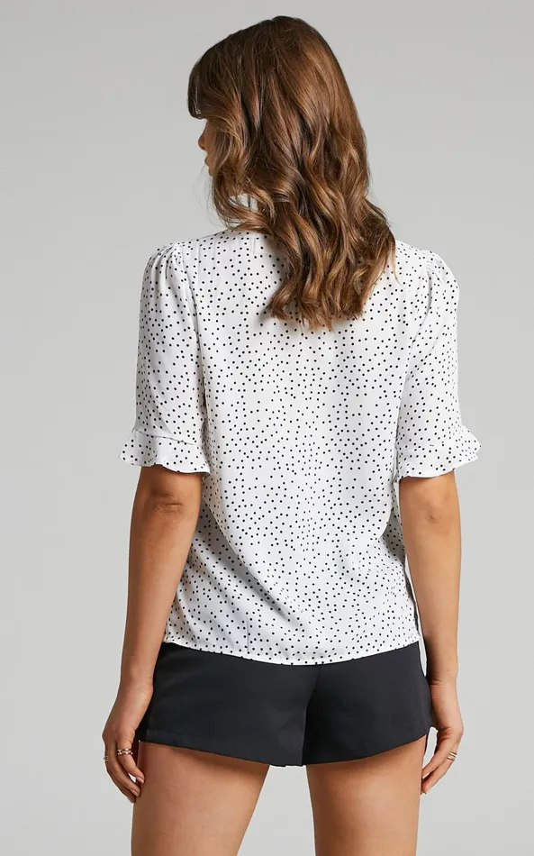Showpo Eleanor Top 8211 Short Sleeve Top In White Spot Women Curve Clothes
