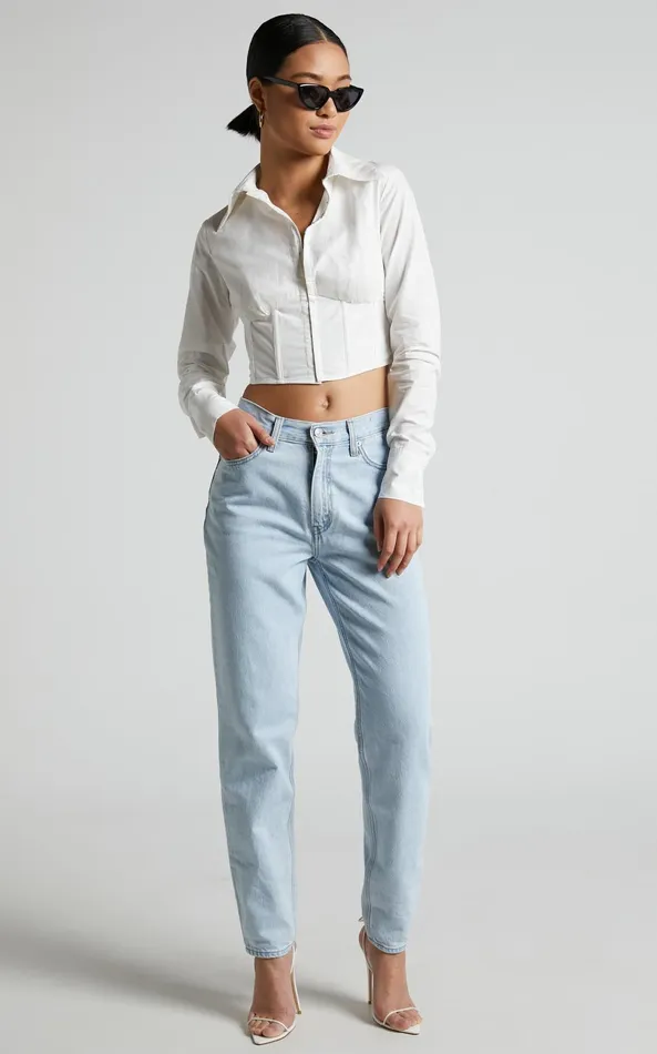 Showpo Elenina Shirt 8211 Corset Waist Cropped Shirt In White Women Tops