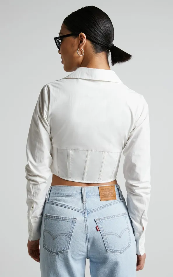 Showpo Elenina Shirt 8211 Corset Waist Cropped Shirt In White Women Tops