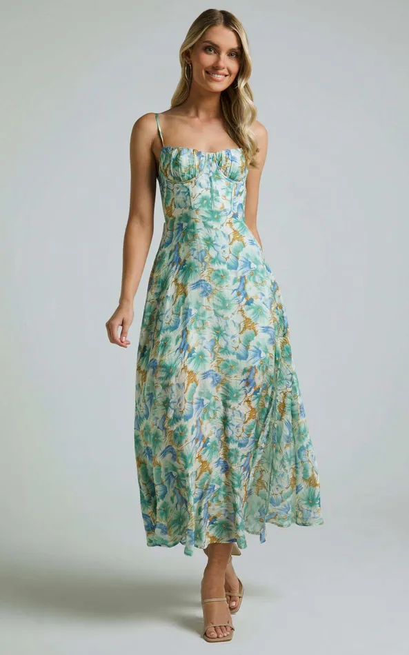 Showpo Elenita Midi Dress 8211 Cup Bust Sleeveless Slit Dress In Green Floral Women Dresses Showpo Elenita Midi Dress 8211 Cup Bust Sleeveless Slit Dress In Green Floral Women Dresses