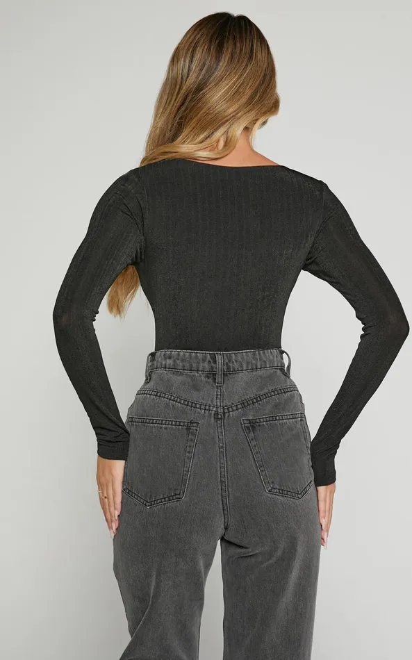 Showpo Eleonie Bodysuit 8211 Square Neck Ribbed Bodysuit In Black Women Basics