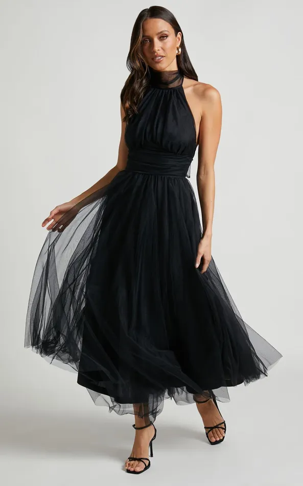 Showpo Eleonor Midi Dress 8211 Halter Neck Bust Gathering Tulle Dress In Black Women Dresses Showpo Eleonor Midi Dress 8211 Halter Neck Bust Gathering Tulle Dress In Black Women Dresses
