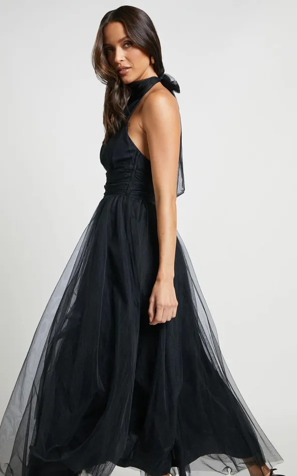 Showpo Eleonor Midi Dress 8211 Halter Neck Bust Gathering Tulle Dress In Black Women Dresses Showpo Eleonor Midi Dress 8211 Halter Neck Bust Gathering Tulle Dress In Black Women Dresses