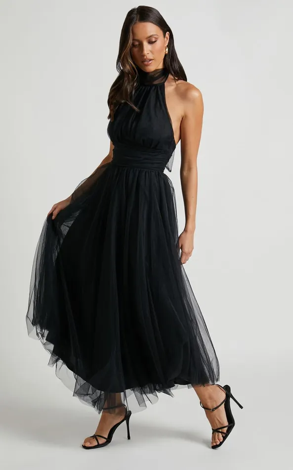 Showpo Eleonor Midi Dress 8211 Halter Neck Bust Gathering Tulle Dress In Black Women Dresses Showpo Eleonor Midi Dress 8211 Halter Neck Bust Gathering Tulle Dress In Black Women Dresses
