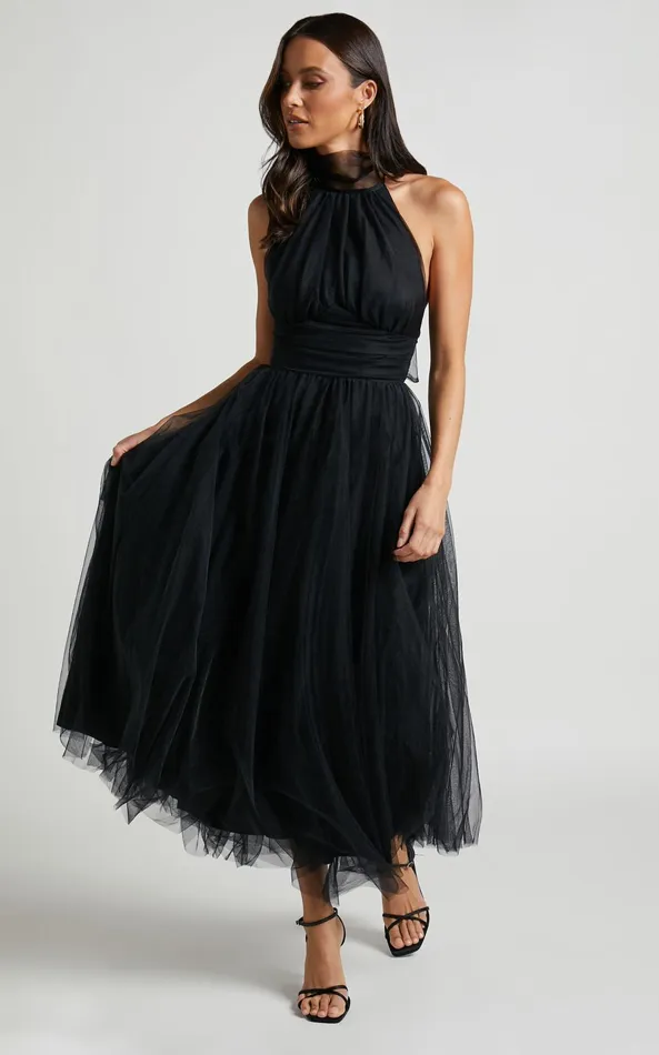 Showpo Eleonor Midi Dress 8211 Halter Neck Bust Gathering Tulle Dress In Black Women Dresses Showpo Eleonor Midi Dress 8211 Halter Neck Bust Gathering Tulle Dress In Black Women Dresses