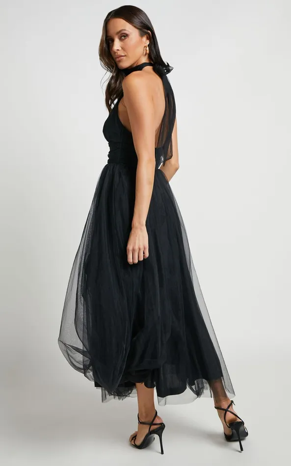 Showpo Eleonor Midi Dress 8211 Halter Neck Bust Gathering Tulle Dress In Black Women Dresses Showpo Eleonor Midi Dress 8211 Halter Neck Bust Gathering Tulle Dress In Black Women Dresses
