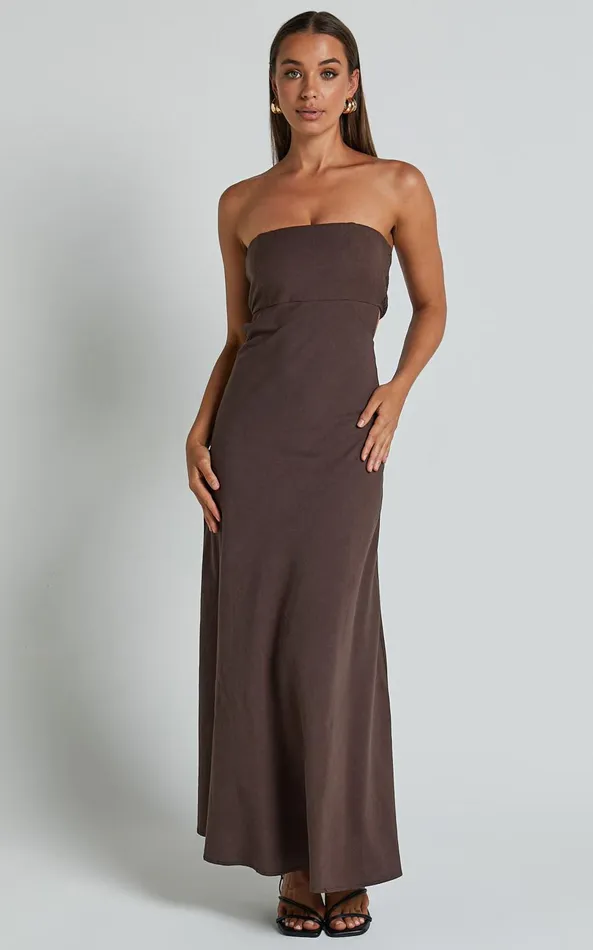 Showpo Elerie Maxi Dress 8211 Strapless Linen Dress In Chocolate Women Dresses Showpo Elerie Maxi Dress 8211 Strapless Linen Dress In Chocolate Women Dresses