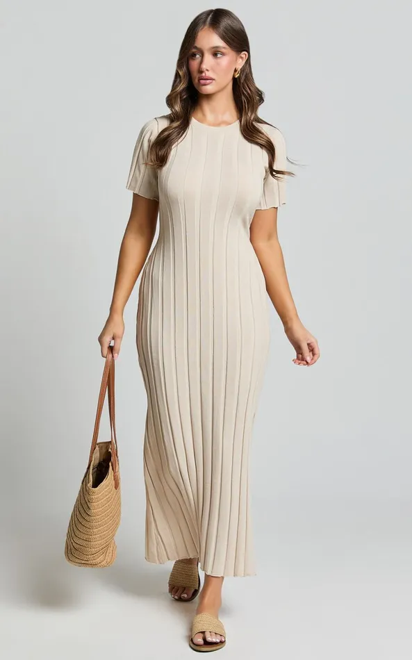 Showpo Elfha Midi Dress 8211 Wide Rib Short Sleeve Knit Midi Dress In Sand Women Dresses Showpo Elfha Midi Dress 8211 Wide Rib Short Sleeve Knit Midi Dress In Sand Women Dresses