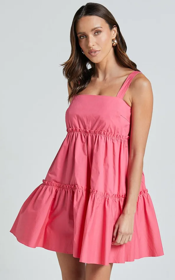Showpo Eliana Mini Dress 8211 Square Neck Tiered Smock Dress In Berry Women Dresses