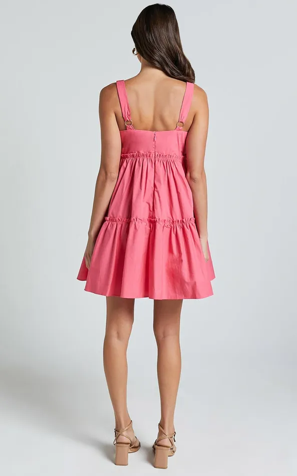 Showpo Eliana Mini Dress 8211 Square Neck Tiered Smock Dress In Berry Women Dresses