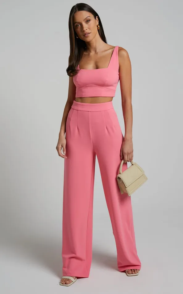 Showpo Elibeth Two Piece Set 8211 Crop Top And High Waisted Wide Leg Pants Set In Bubblegum Pink Women Curve Clothes Showpo Elibeth Two Piece Set 8211 Crop Top And High Waisted Wide Leg Pants Set In Bubblegum Pink Women Curve Clothes