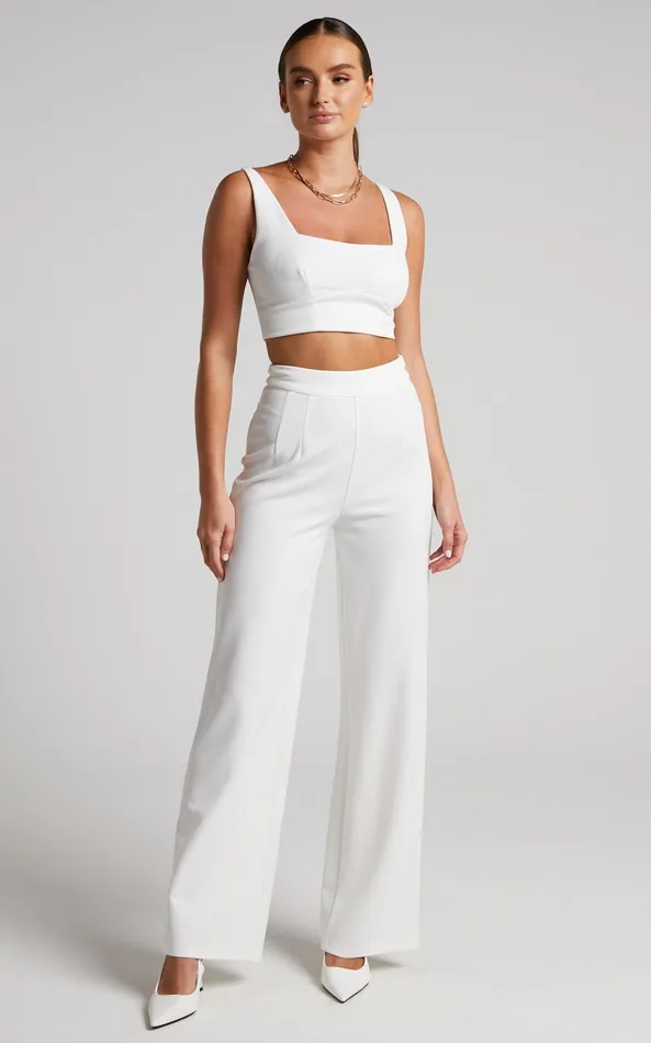 Showpo Elibeth Two Piece Set 8211 Crop Top And High Waisted Wide Leg Pants Set In White Women Curve Clothes Showpo Elibeth Two Piece Set 8211 Crop Top And High Waisted Wide Leg Pants Set In White Women Curve Clothes