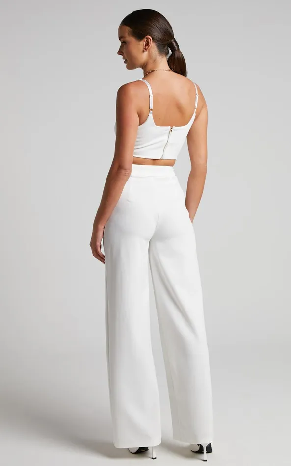 Showpo Elibeth Two Piece Set 8211 Crop Top And High Waisted Wide Leg Pants Set In White Women Curve Clothes
