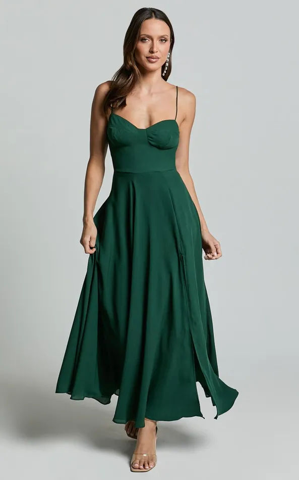 Showpo Elijah Maxi Dress 8211 Bust Cup Tie Strap Dress In Forest Green Women Dresses
