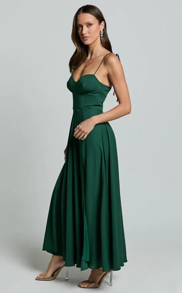 Showpo Elijah Maxi Dress 8211 Bust Cup Tie Strap Dress In Forest Green Women Dresses