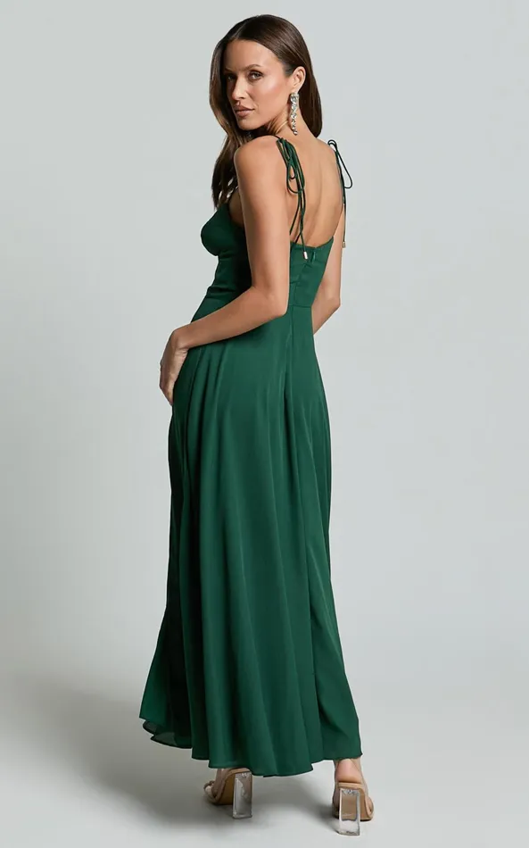 Showpo Elijah Maxi Dress 8211 Bust Cup Tie Strap Dress In Forest Green Women Dresses