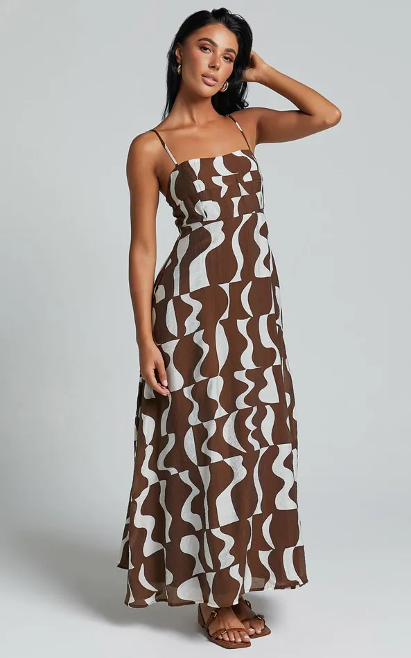 Showpo Elisabetta Midi Dress 8211 Empire Waist A Line Dress In Chocolate Mono Wave Women Dresses