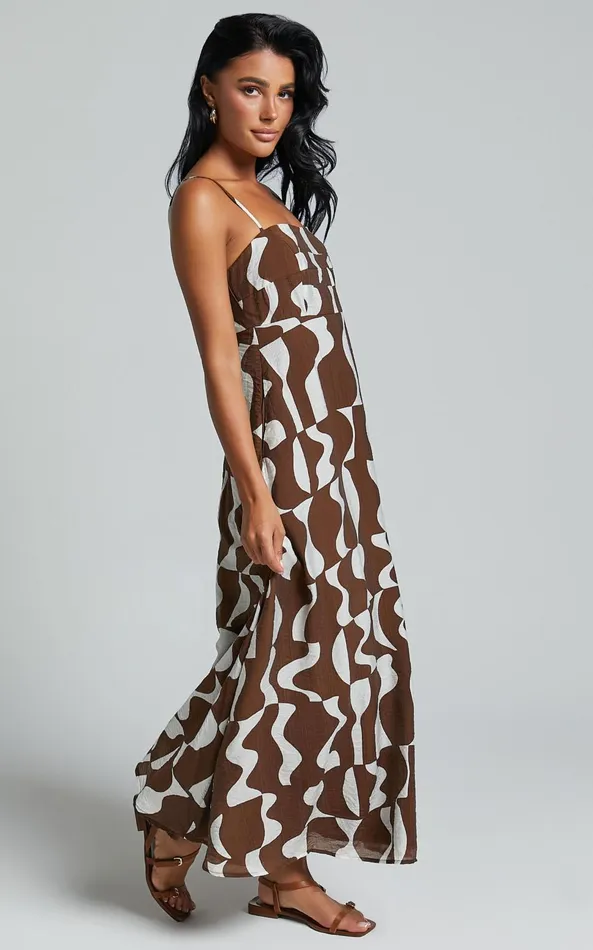 Showpo Elisabetta Midi Dress 8211 Empire Waist A Line Dress In Chocolate Mono Wave Women Dresses