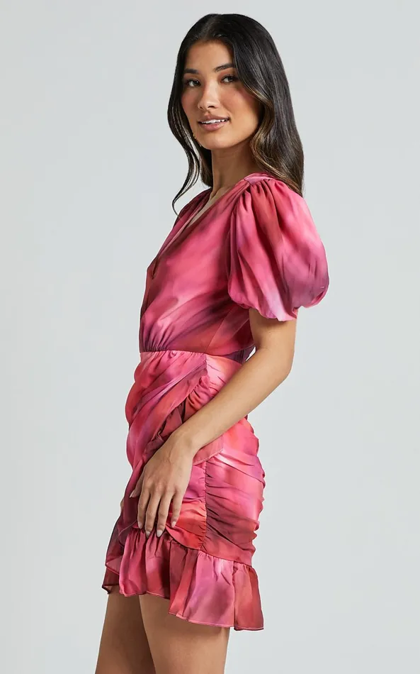 Showpo Eliza Mini Dress 8211 Bishop Sleeve Button Front Dress In Blushing Haze Women Dresses