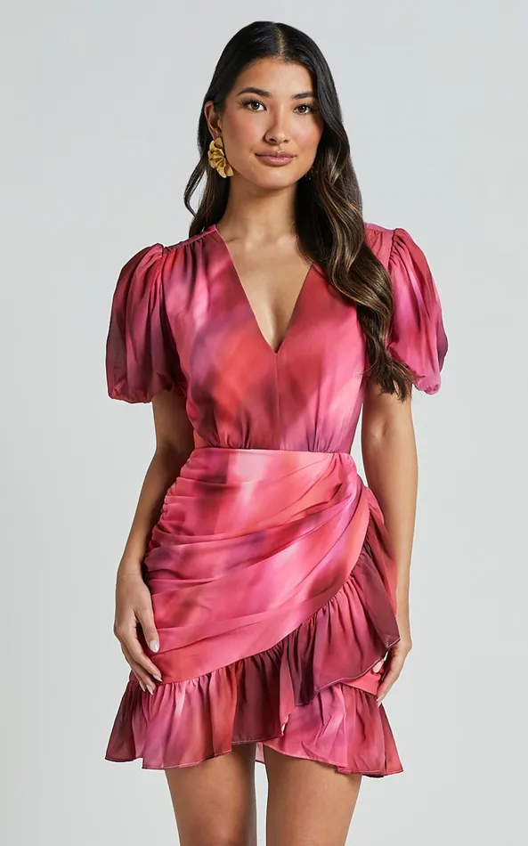 Showpo Eliza Mini Dress 8211 Bishop Sleeve Button Front Dress In Blushing Haze Women Dresses