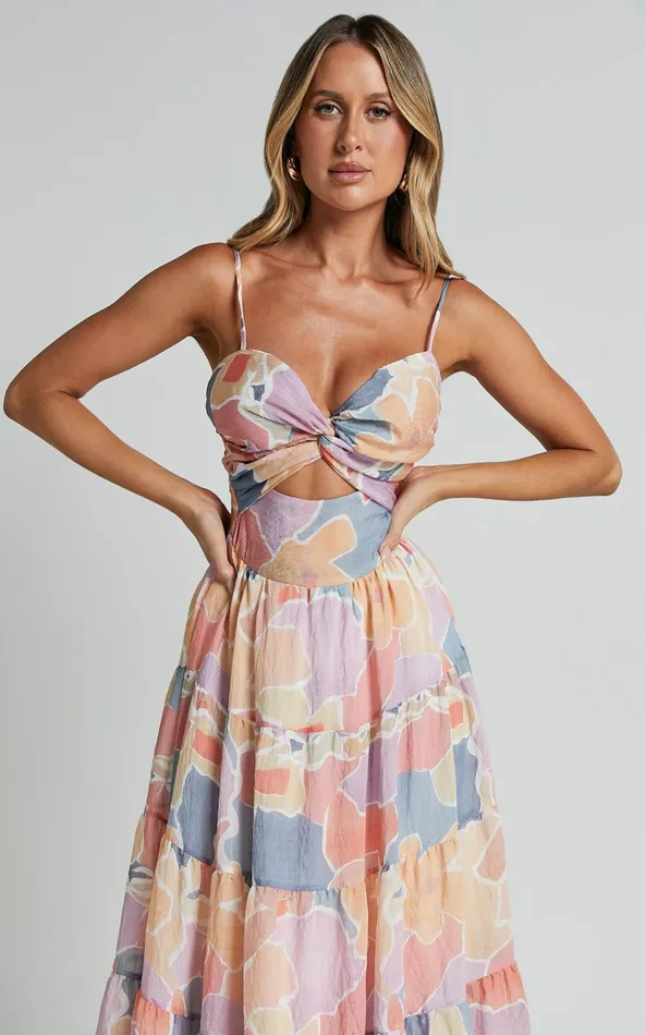 Showpo Elizabeth Maxi Dress 8211 Tie Strap Cut Out Front Tiered Dress In Print Women Dresses