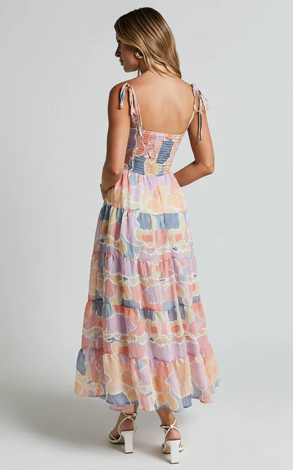 Showpo Elizabeth Maxi Dress 8211 Tie Strap Cut Out Front Tiered Dress In Print Women Dresses