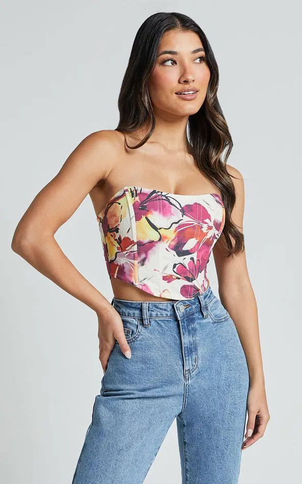 Showpo Elizabeth Top 8211 Strapless Corset Crop Top In Dahlia Dusk Floral Women Tops Showpo Elizabeth Top 8211 Strapless Corset Crop Top In Dahlia Dusk Floral Women Tops