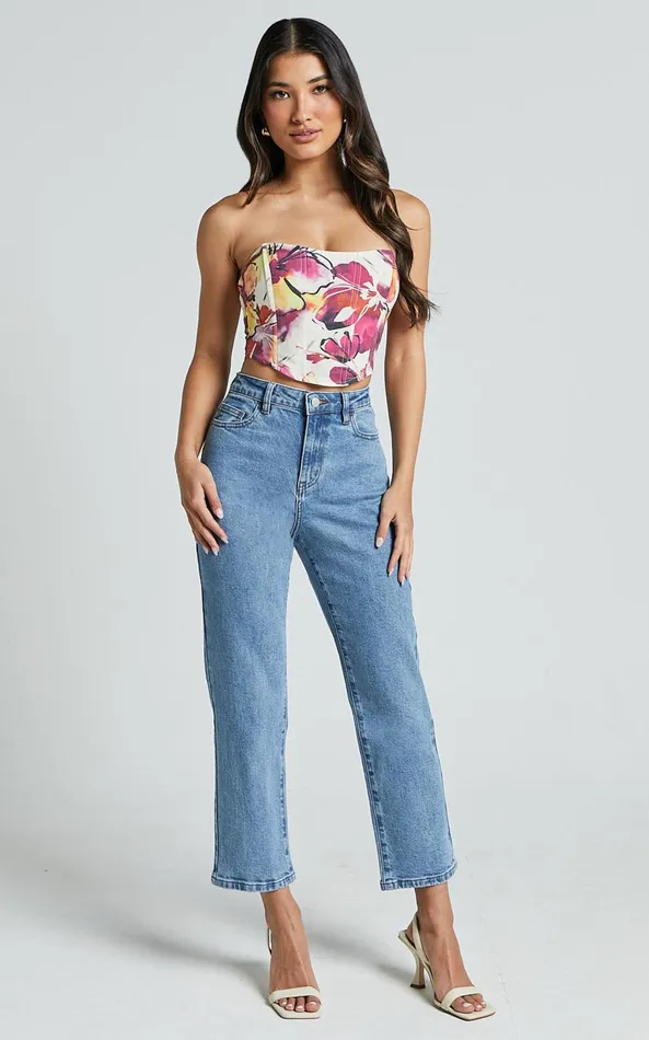 Showpo Elizabeth Top 8211 Strapless Corset Crop Top In Dahlia Dusk Floral Women Tops