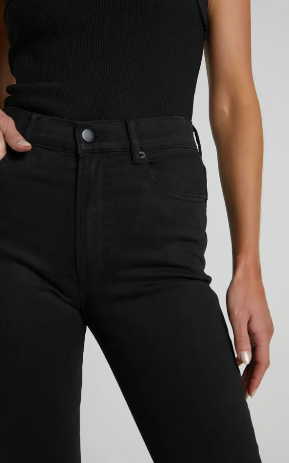 Showpo Elizena Jeans 8211 Mid Rise Step Hem Cropped Denim Jeans In Black Women Curve Clothes