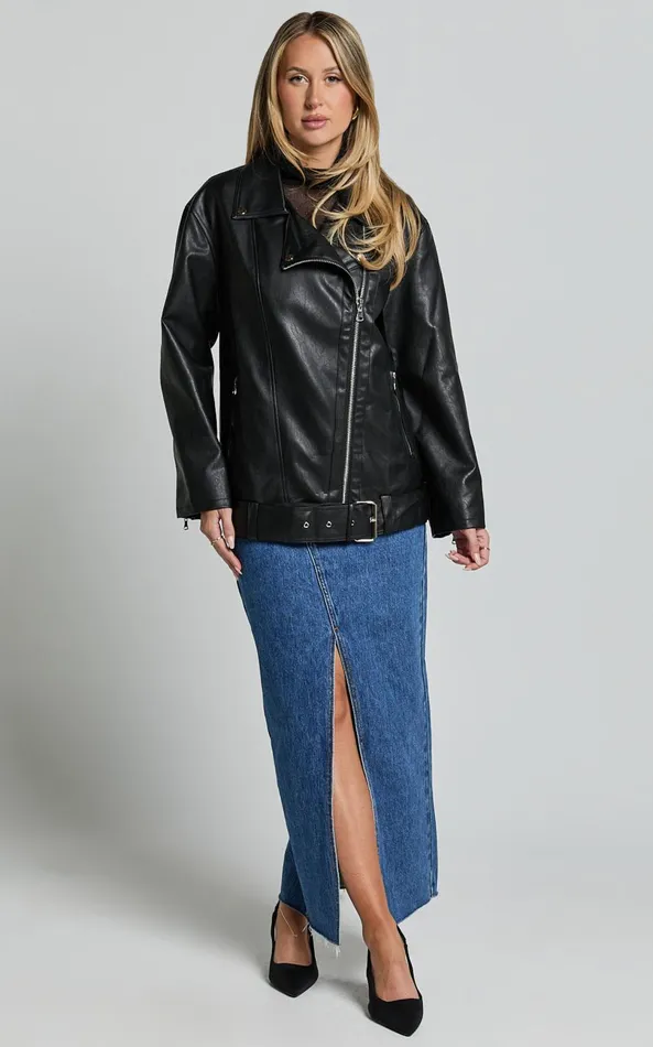 Showpo Ellery Faux Leather Jacket 8211 Faux Leather Longline Belted Biker Jacket In Black Women Jackets and Coats