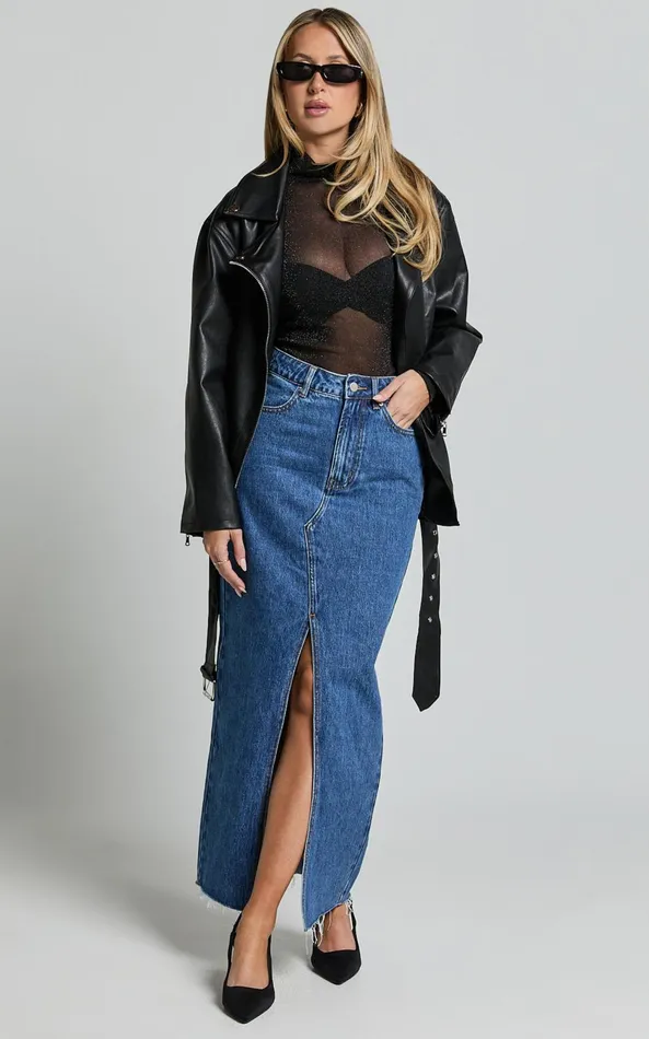 Showpo Ellery Faux Leather Jacket 8211 Faux Leather Longline Belted Biker Jacket In Black Women Jackets and Coats