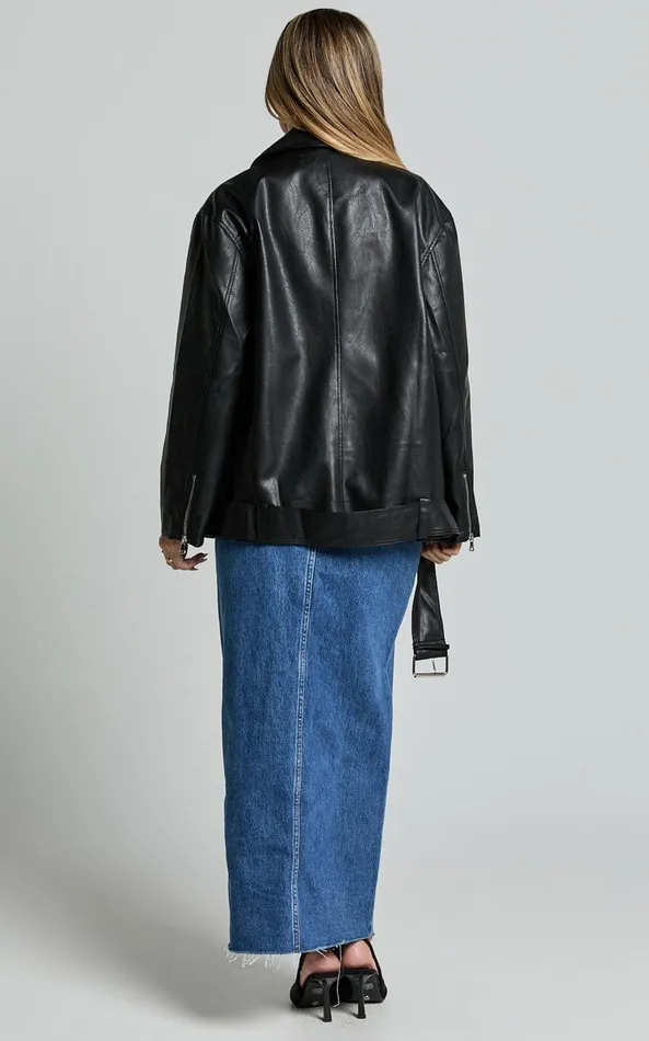 Showpo Ellery Faux Leather Jacket 8211 Faux Leather Longline Belted Biker Jacket In Black Women Jackets and Coats