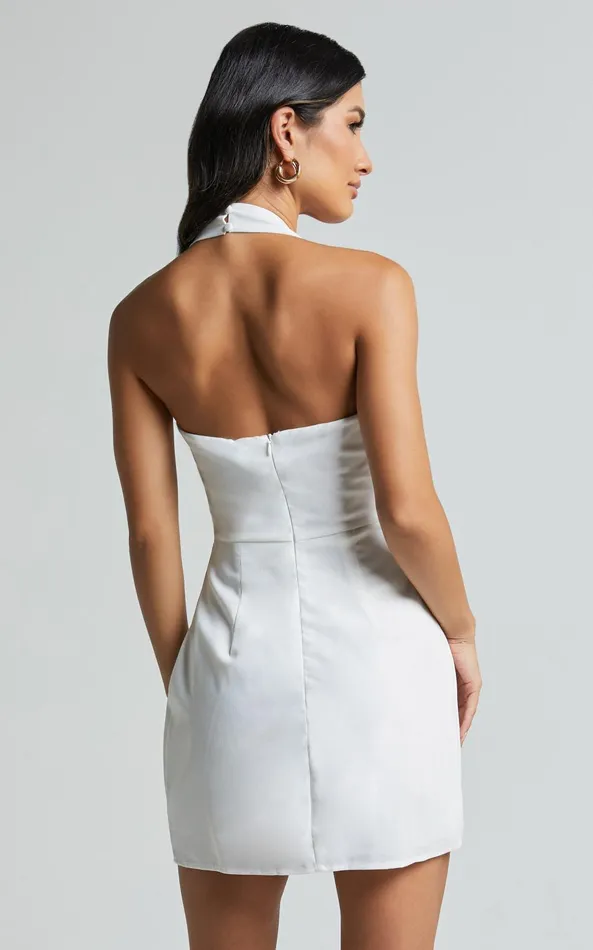 Showpo Ellise Mini Dress 8211 Halter Back Bodycon Dress In White Women Dresses