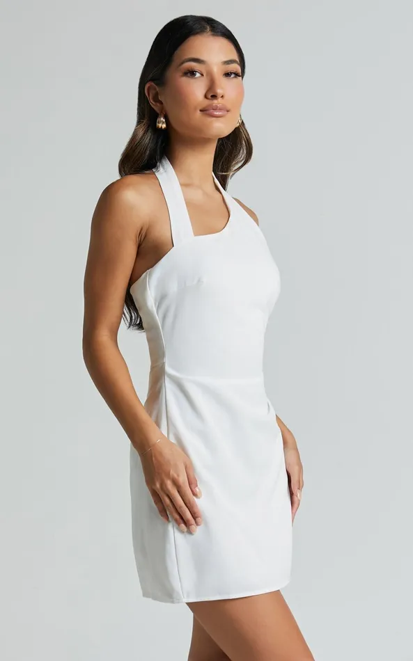 Showpo Ellise Mini Dress 8211 Halter Back Bodycon Dress In White Women Dresses