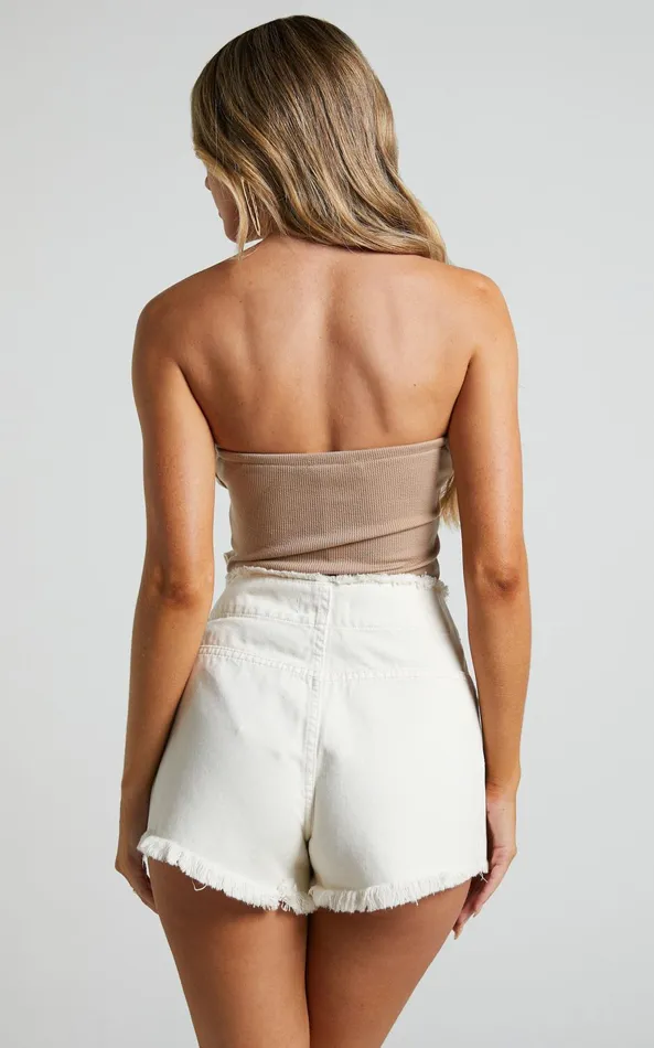 Showpo Ellyza Skort 8211 Recycled Cotton Frayed Edge Wrap Denim Skort In Ecru Women Denim
